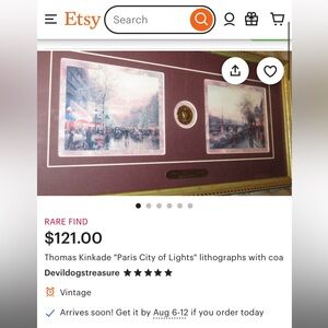 Thomas Kinkade “Paris City of Lights” Lithographs with COA